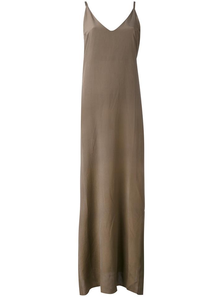 Isabel Benenato - Long Spaghetti-strap Dress - Women - Silk - 40, Nude/neutrals, Silk