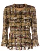 Tagliatore Check Fringed Fitted Jacket - Brown