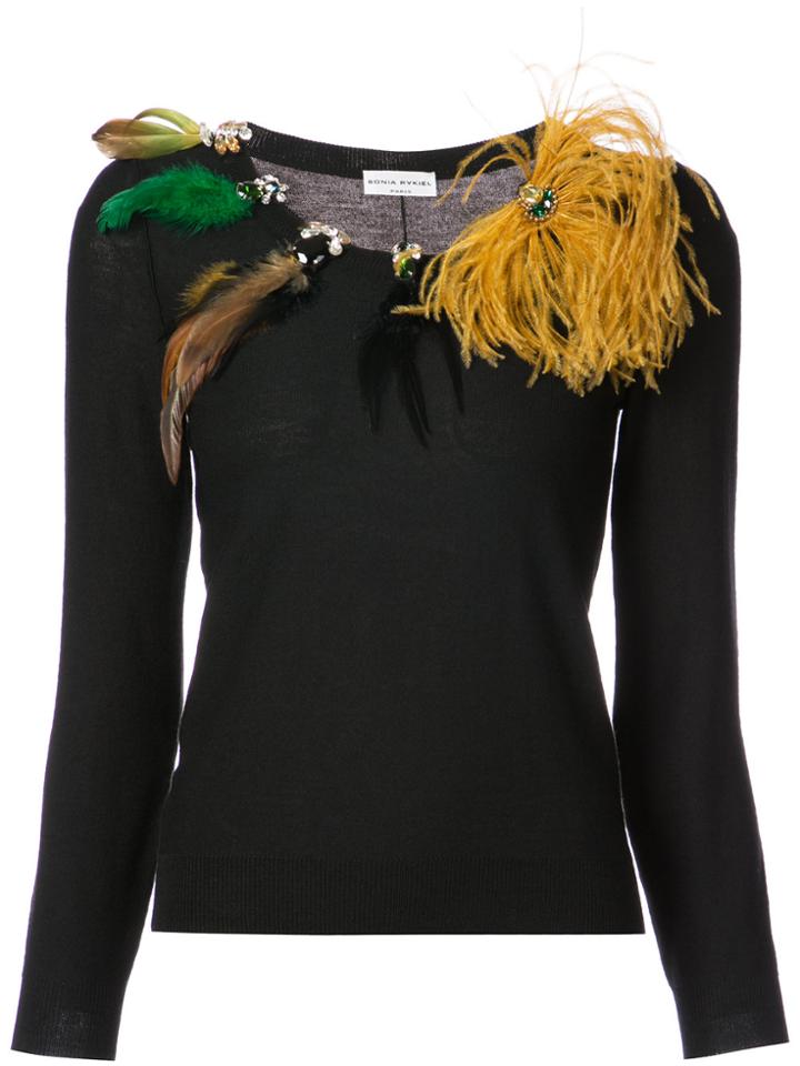 Sonia Rykiel Feather Embellished Jumper - Black