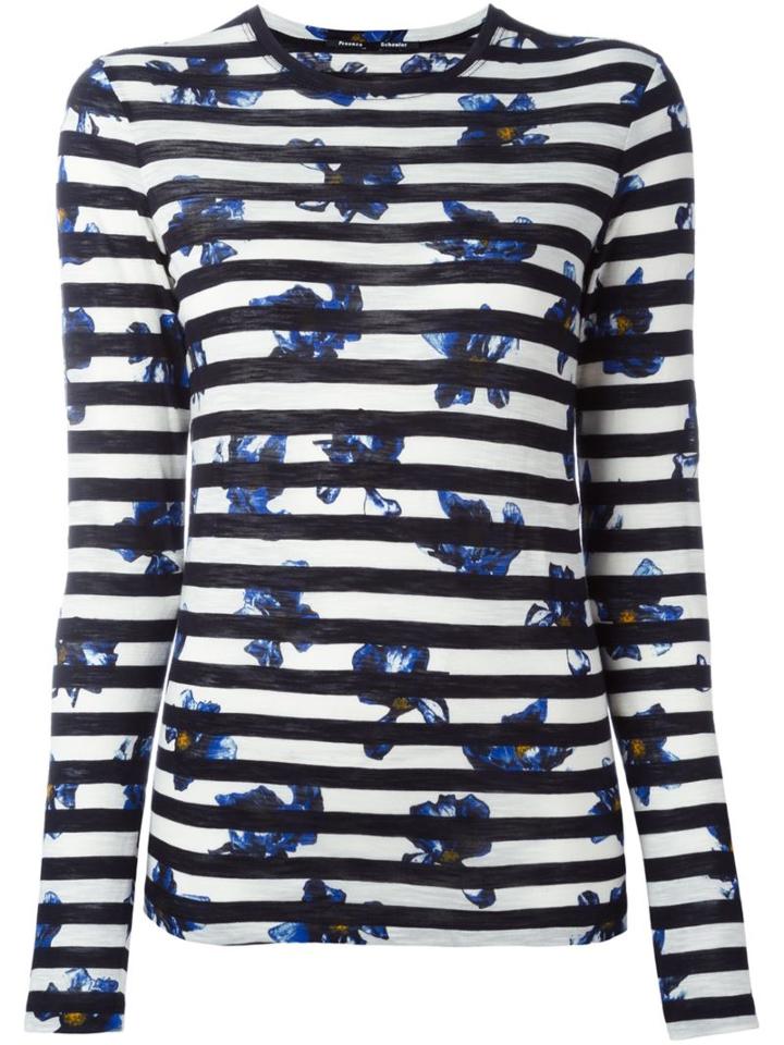 Proenza Schouler Falling Flower Print Striped T-shirt, Women's, Size: Small, Black, Cotton