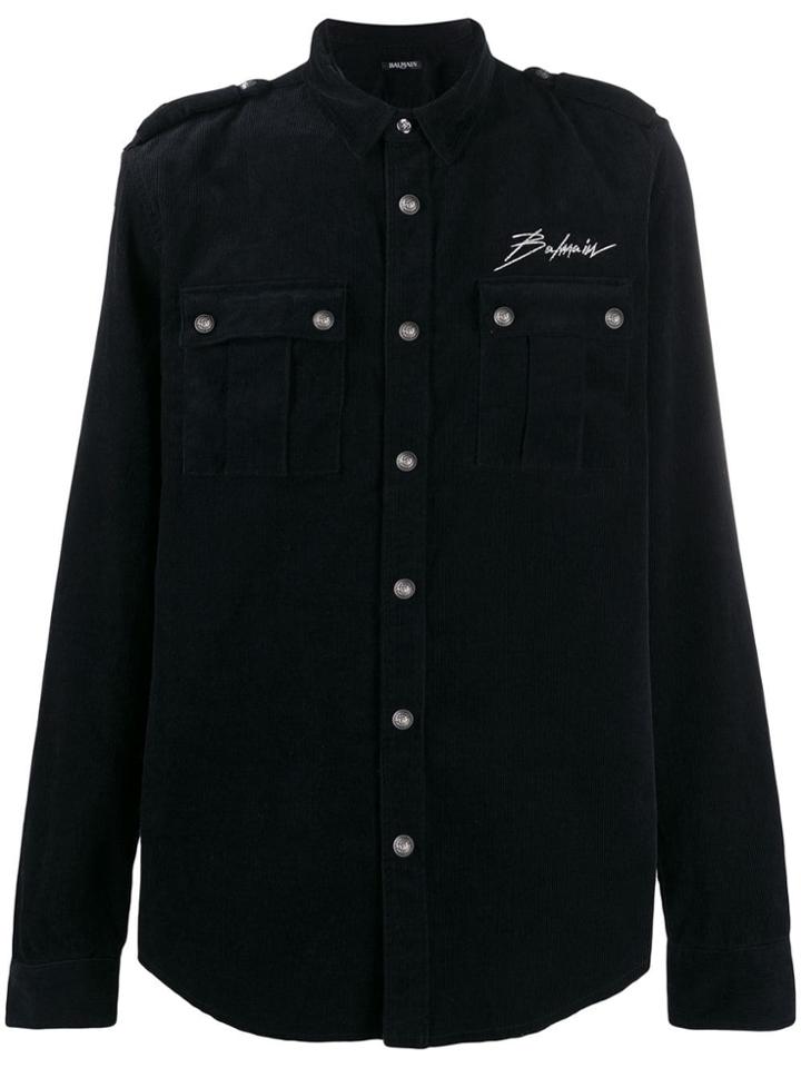 Balmain Corduroy Military Shirt - Black
