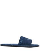 Versace Logomania Print Denim Slides - Blue