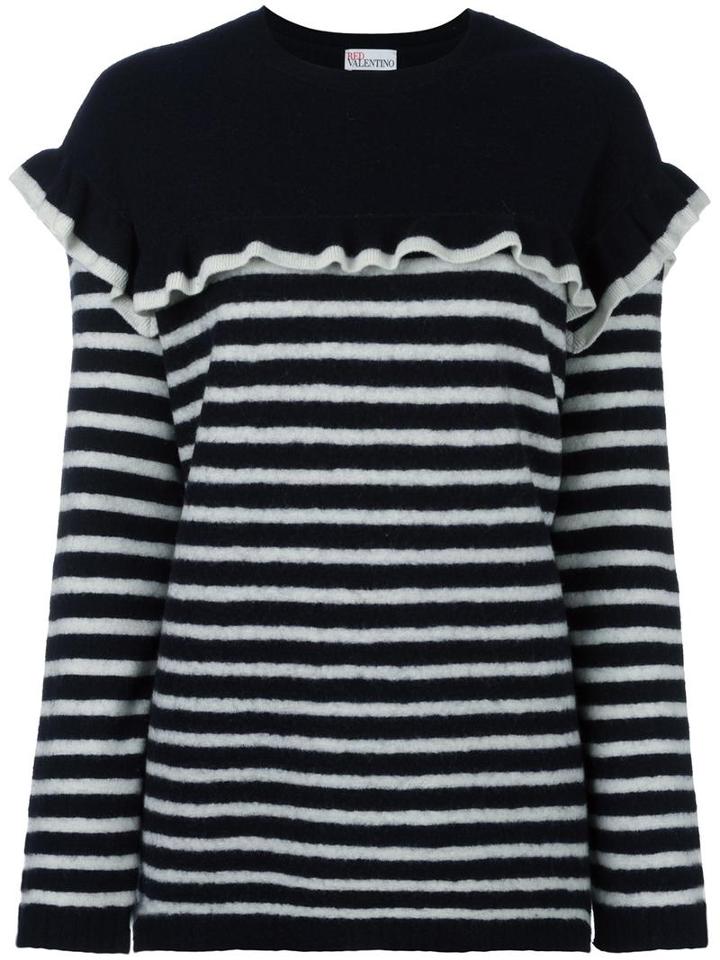 Red Valentino Ruffled Striped Jumper, Women's, Size: Small, Blue, Virgin Wool
