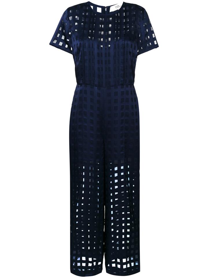 Dvf Diane Von Furstenberg Sheer Grid Jumpsuit - Blue