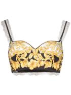 Versace Baroque Print Lace Trim Bra Top - Black