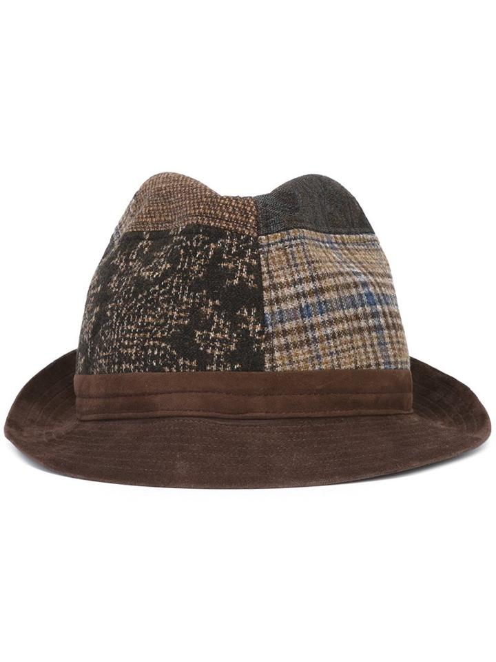 Etro Patchwork Design Hat, Men's, Size: Medium, Brown, Silk/lamb Skin/wool