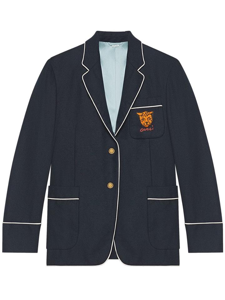 Gucci Palma Cashmere Jacket With Tiger - Blue