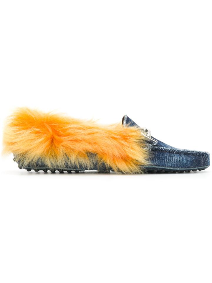 Tod's Fluffy Denim Slider Loafers - Blue