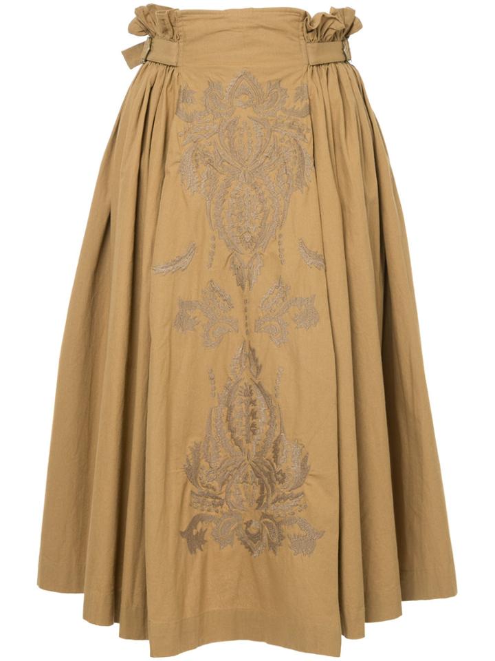 Ne Quittez Pas Embroidered Front Paper Bag Skirt - Yellow & Orange