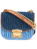 Miu Miu Matelassé Satchel Bag, Women's, Blue, Cotton/calf Leather