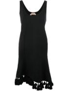No21 Tasselled Hem A-line Dress, Women's, Size: 44, Black, Cotton/spandex/elastane
