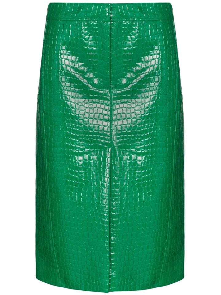 Tibi High Waist Crocodile-effect Skirt - Green