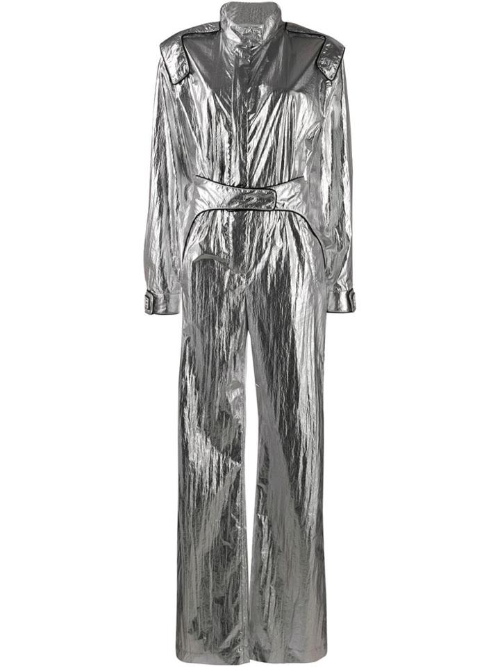 Off-white Racing Metallic Effect Jumpsuit - Silver