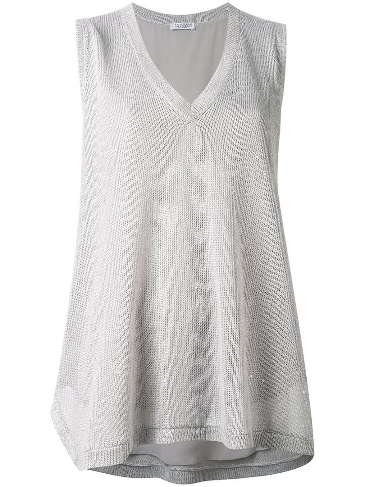 Brunello Cucinelli - Flared Knitted Tank - Women - Silk/linen/flax/polyamide/acetate - S, Grey, Silk/linen/flax/polyamide/acetate