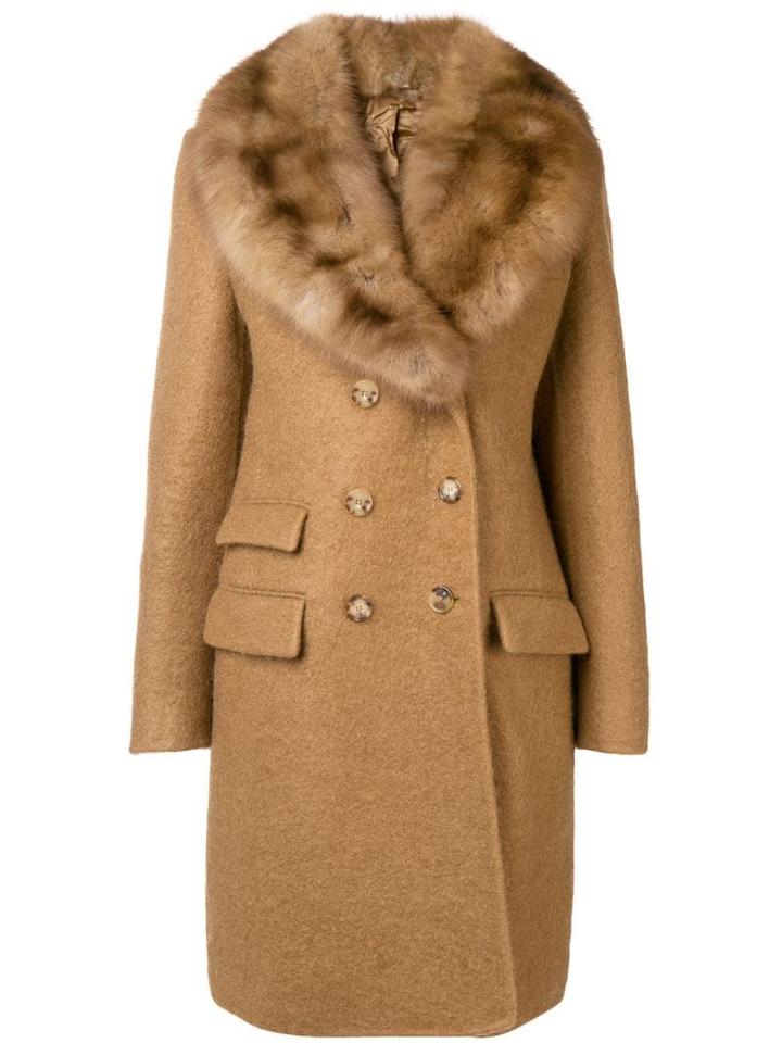 Ermanno Scervino Double Breasted Fur Coat - Neutrals