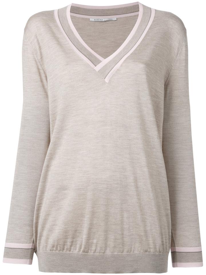 Agnona Slub Knit Sweater, Women's, Size: 42, Nude/neutrals, Silk/cashmere