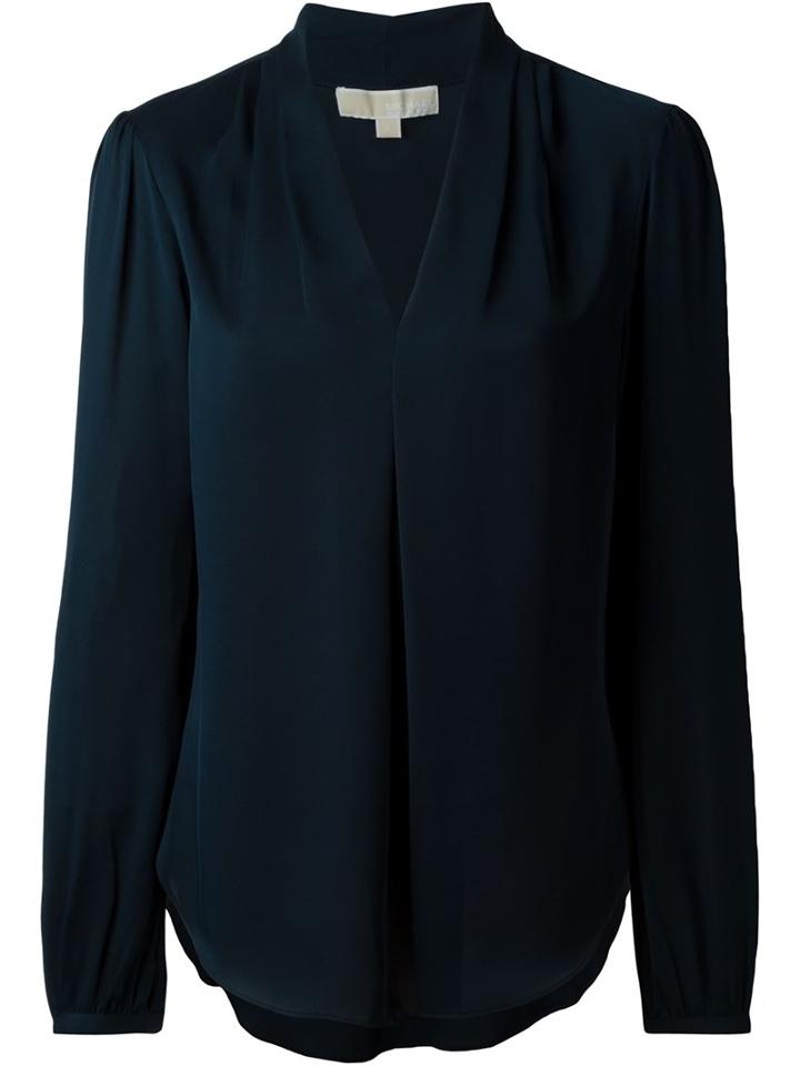 Michael Michael Kors V-neck Blouse, Women's, Size: Large, Blue, Silk