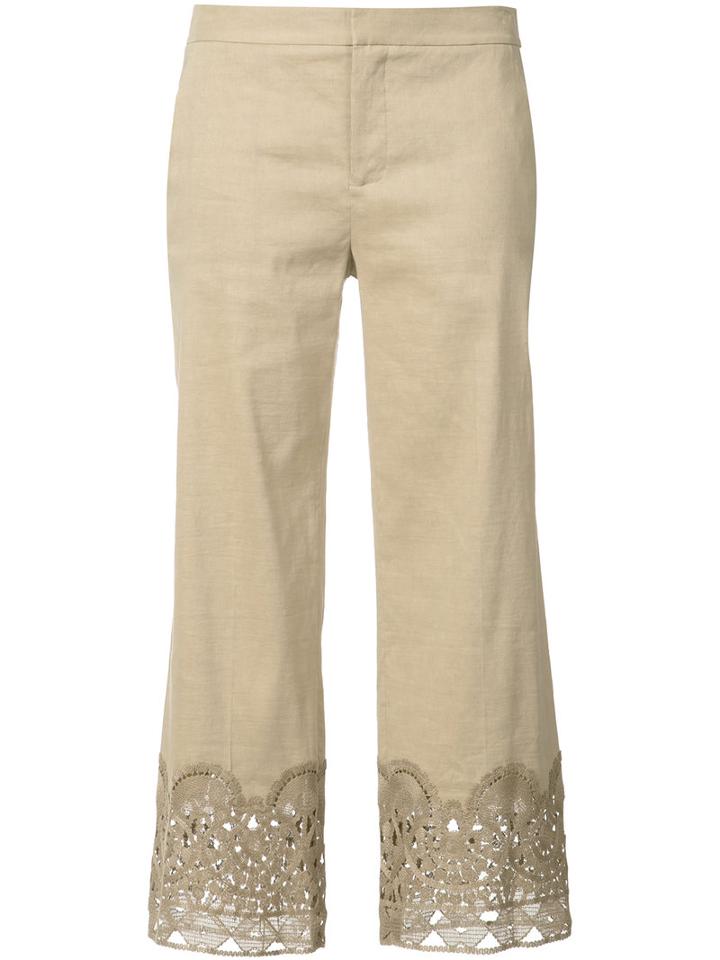 Kobi Halperin - Decorative Hem Cropped Trousers - Women - Linen/flax/spandex/elastane/viscose - 8, Brown, Linen/flax/spandex/elastane/viscose
