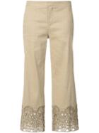 Kobi Halperin - Decorative Hem Cropped Trousers - Women - Linen/flax/spandex/elastane/viscose - 8, Brown, Linen/flax/spandex/elastane/viscose