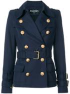 Balmain Double-breasted Belted Jacket - Blue