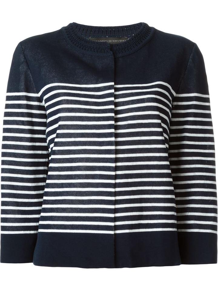 Ermanno Scervino Striped Cardigan, Women's, Size: 46, Blue, Cotton/polyamide/viscose