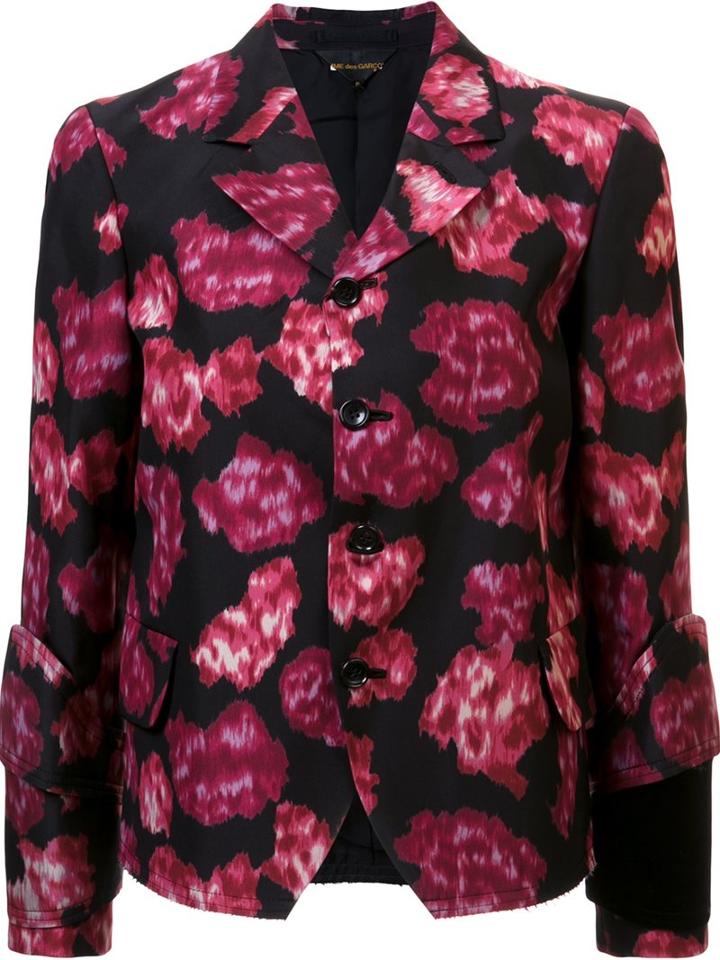Comme Des Garçons Abstract Print Fitted Jacket, Women's, Size: Small, Black, Silk/polyester/cotton/cupro