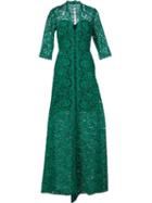 Carolina Herrera Floral Lace Maxi Dress, Women's, Size: 12, Black, Rayon