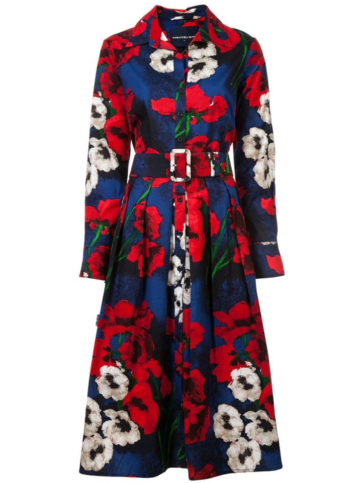 Samantha Sung Floral Flared Shirt Dress - Black