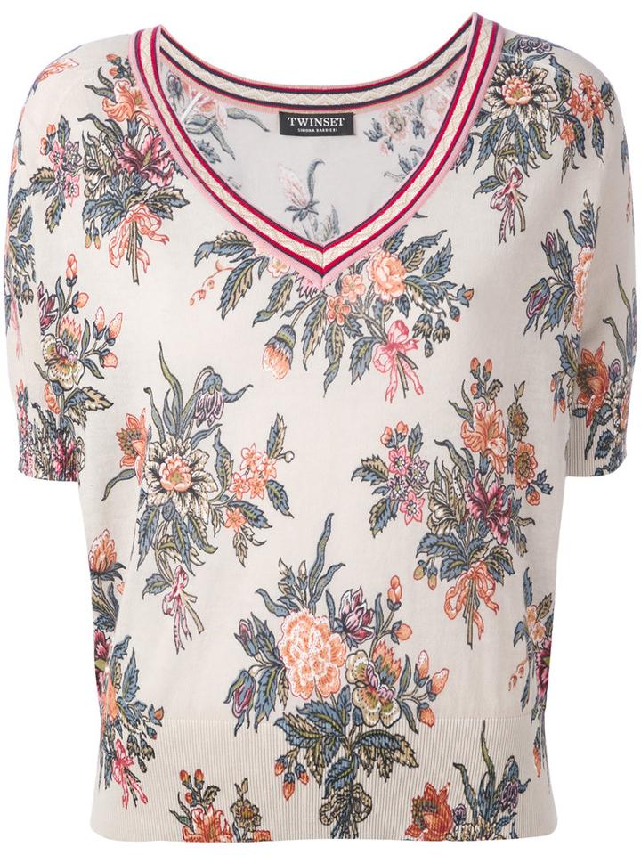 Twin-set - Floral Shortsleeved Sweater - Women - Cotton - L, Cotton