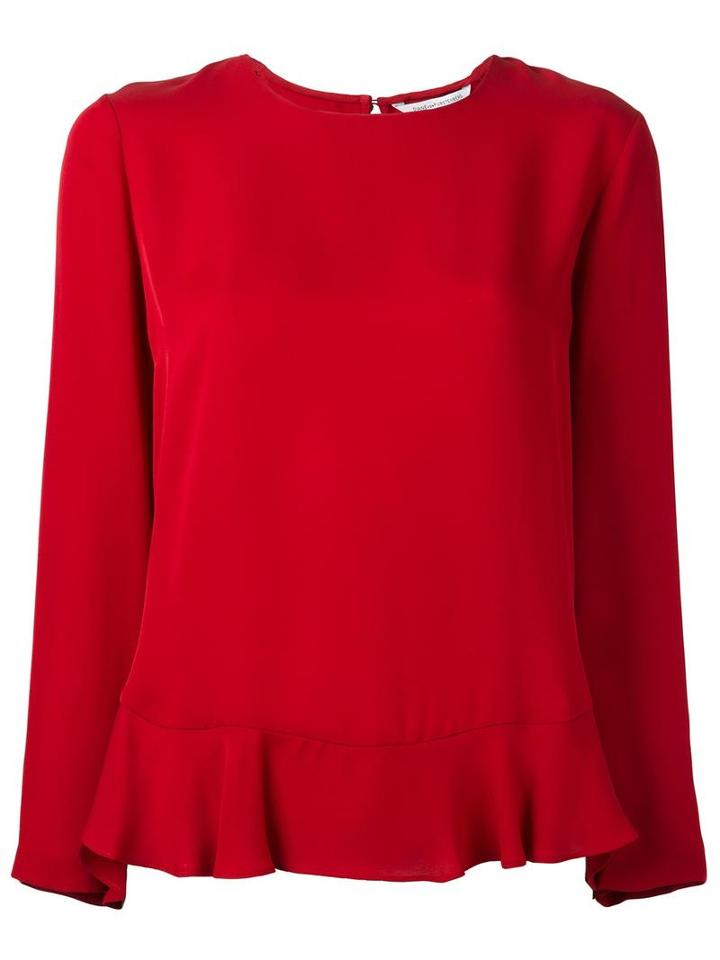 Diane Von Furstenberg Ruffled Neck Flared Blouse, Women's, Size: 6, Red, Silk