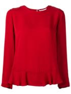 Diane Von Furstenberg Ruffled Neck Flared Blouse, Women's, Size: 6, Red, Silk