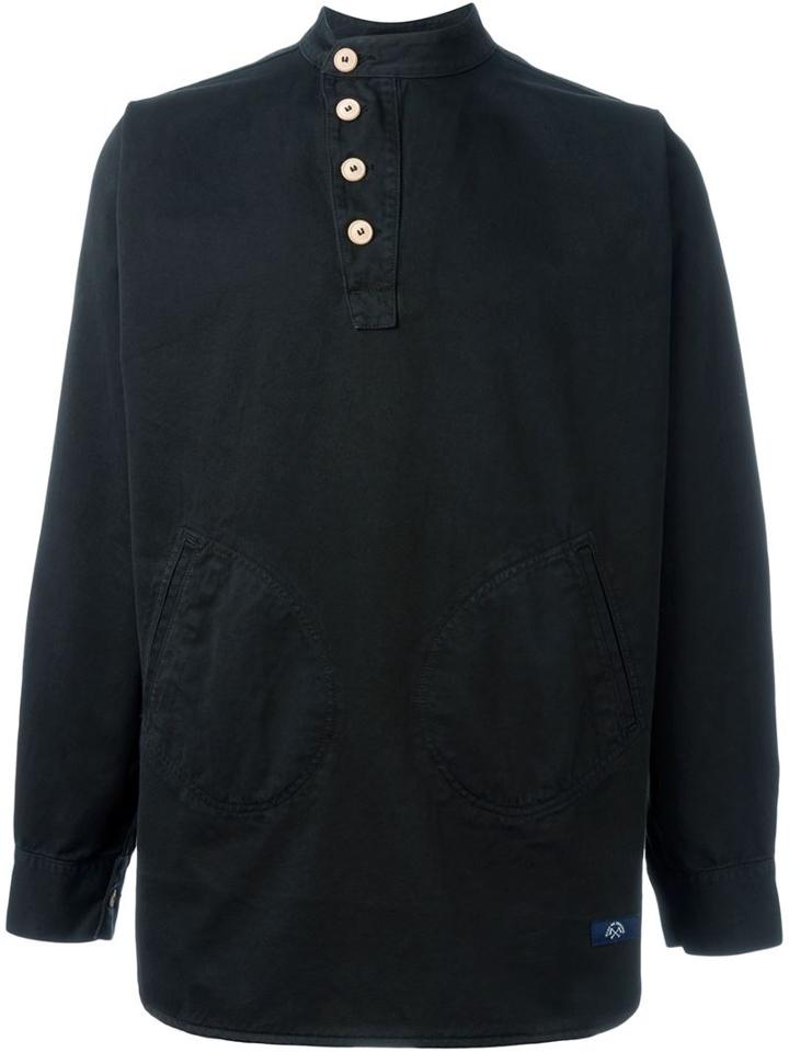 Bleu De Paname Off-centre Fastening Shirt, Men's, Size: M, Black, Cotton