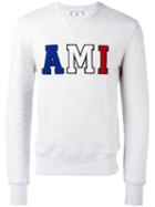 Ami Alexandre Mattiussi - Crew Neck Sweatshirt Patched Ami Letters - Men - Cotton - L, Grey, Cotton