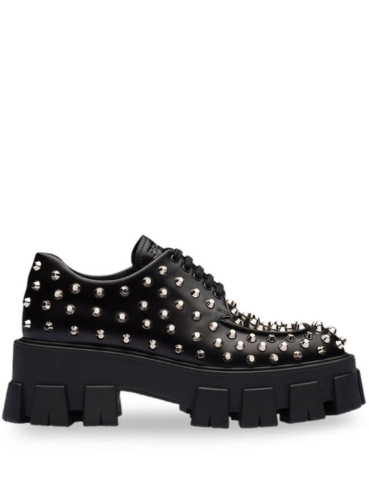 Prada Monolight Brushed Leather Laced Shoes - Black