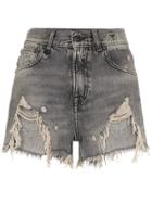 R13 Shredded Ripped Hem Denim Shorts - Black