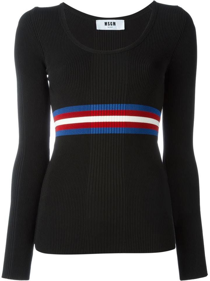 Msgm Contrast Stripe Ribbed Top, Women's, Size: Xs, Black, Polyamide/spandex/elastane/viscose