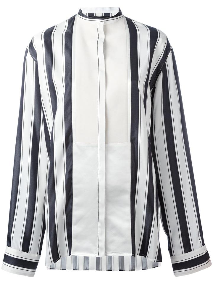 Haider Ackermann - Collarless Stripe Blouse - Women - Silk/cotton - 36, Black, Silk/cotton