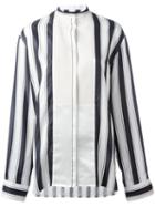 Haider Ackermann - Collarless Stripe Blouse - Women - Silk/cotton - 36, Black, Silk/cotton