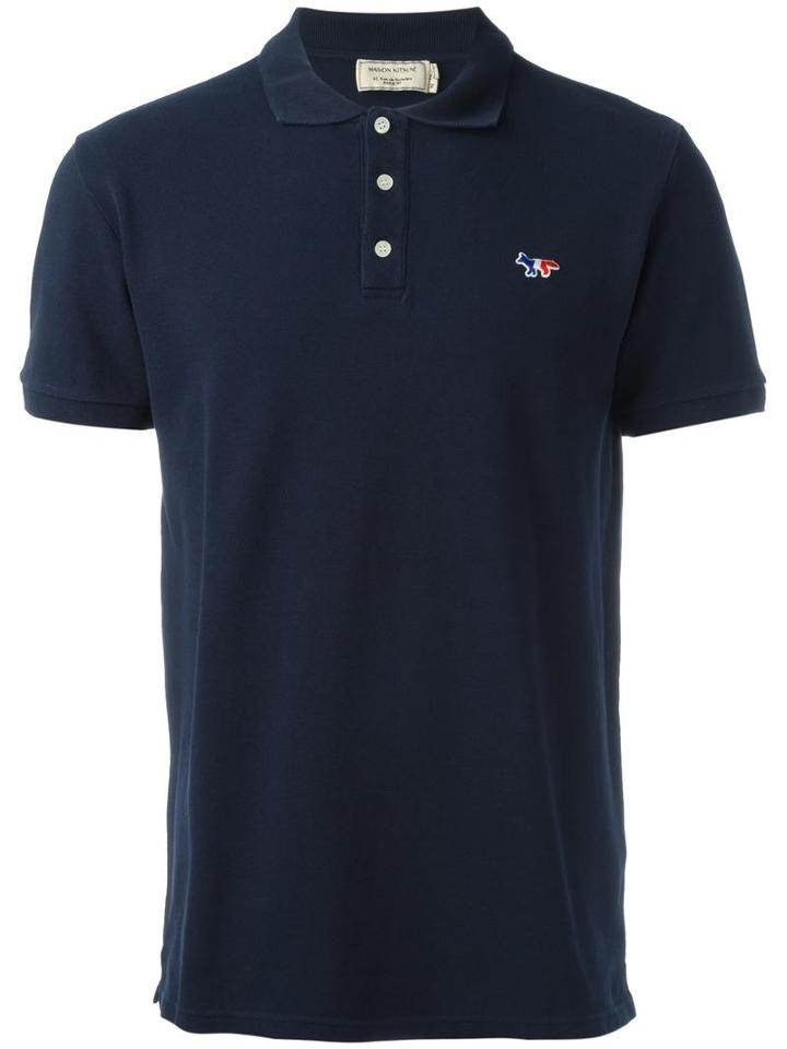 Maison Kitsuné Embroidered Logo Polo Shirt, Men's, Size: Small, Blue, Cotton