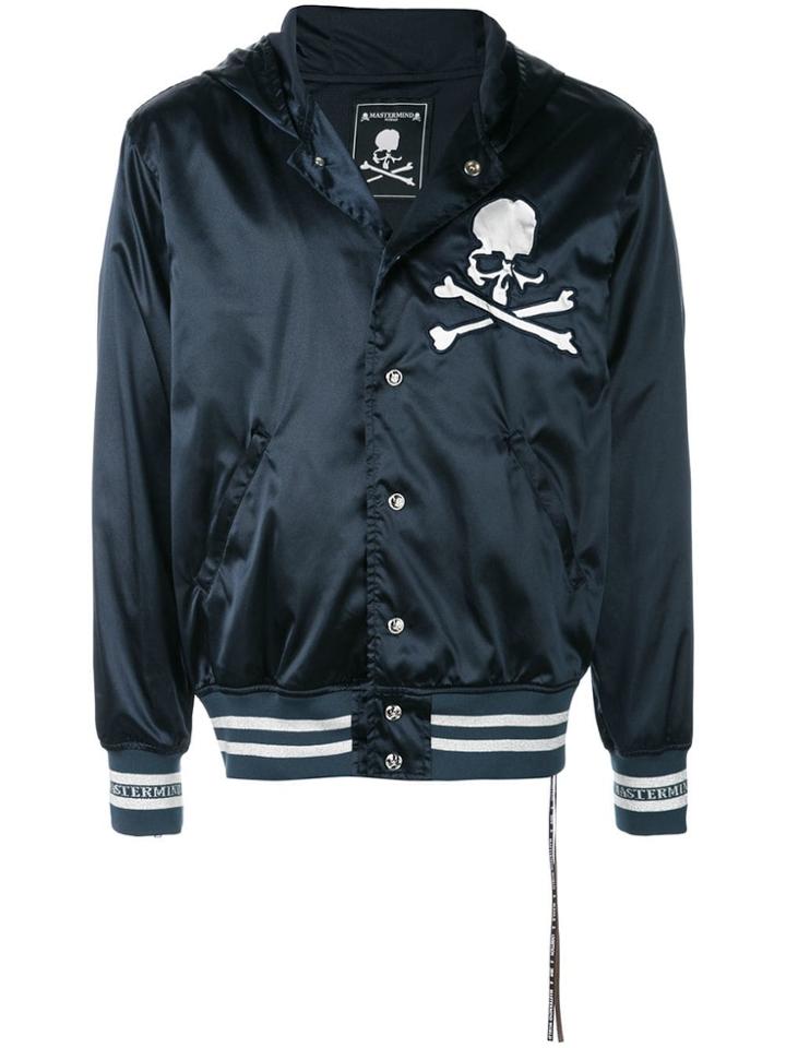 Mastermind World Skull Print Hooded Bomber Jacket - Blue