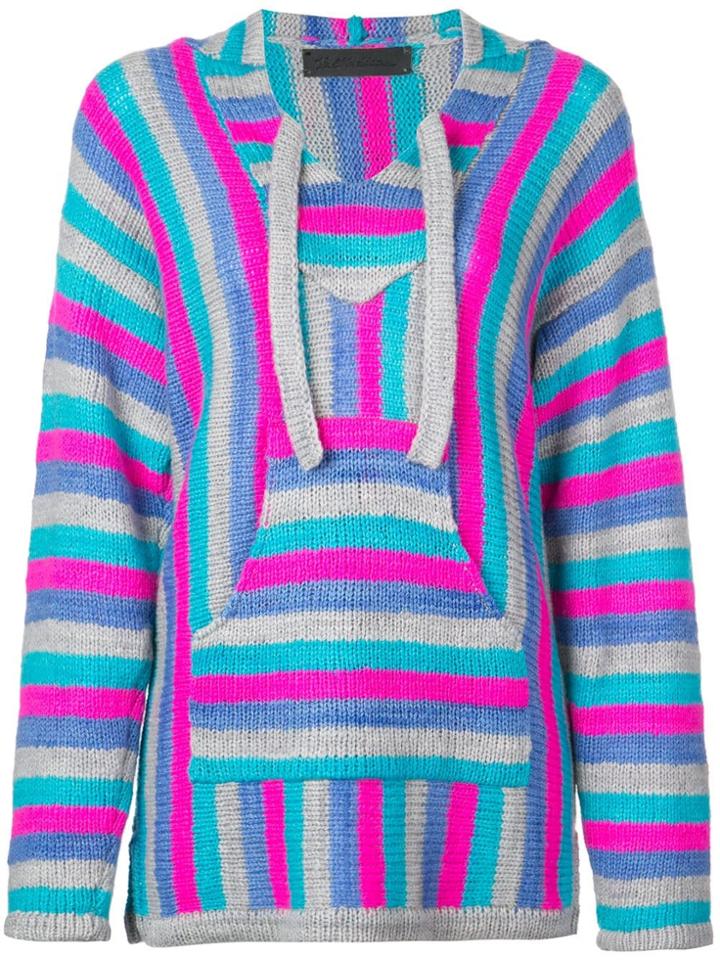 The Elder Statesman Striped Knitted Hoodie - Blue