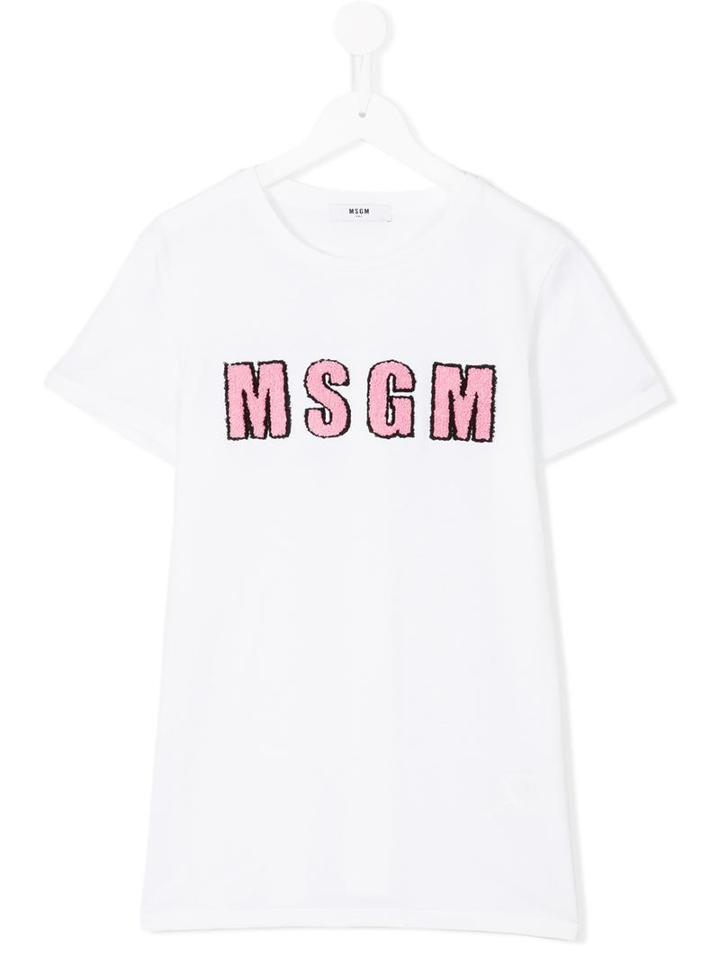 Msgm Kids Logo Patch T-shirt, Girl's, Size: 14 Yrs, White
