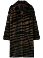 Liska Oversized Striped Fur Coat - Brown