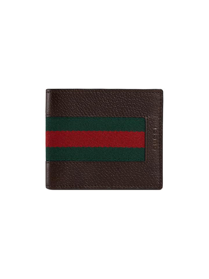 Gucci Bi-fold Wallet With Web - Brown