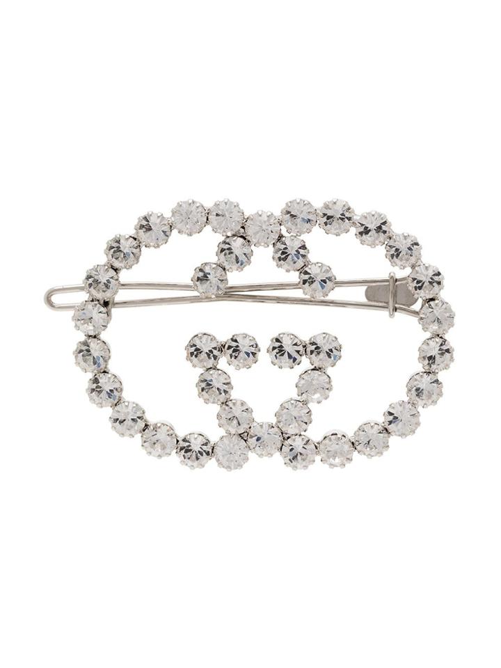 Gucci Silver Metallic Crystal Gg Hair Pin