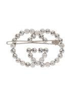 Gucci Silver Metallic Crystal Gg Hair Pin