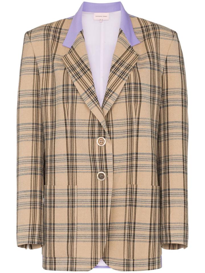 Natasha Zinko Single Breasted Checked Blazer - Neutrals