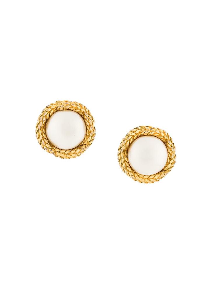 Chanel Vintage Faux Pearl Circular Earrings - Metallic