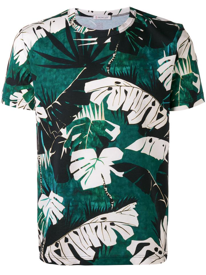 Moncler Leaf Print T-shirt, Men's, Size: Xxl, Green, Cotton