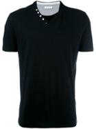 Paolo Pecora Buttoned V-neck T-shirt, Men's, Size: Small, Black, Cotton